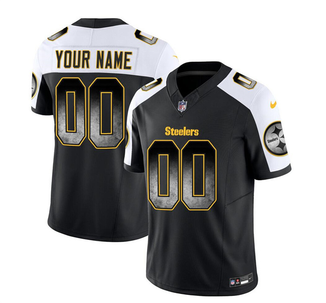 Women's Black/White Pittsburgh Steelers Active Player Custom 2023 F.U.S.E. Smoke Vapor Untouchable Limited Stitched Football Jersey(Run Small)